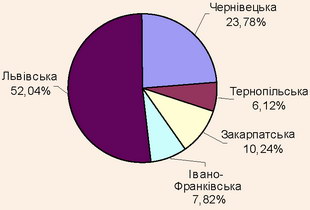 Структура кількості туристів - громадян України, які виїжджали за кордон в областях Карпатського регіону, 2007 рік Структура кількості туристів - громадян України, які виїжджали за кордон в областях Карпатського регіону, 2007 рік