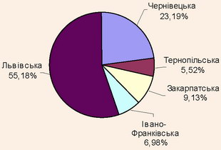 Структура кількості туристів - громадян України, які виїжджали за кордон в областях Карпатського регіону, 2008 рік Структура кількості туристів - громадян України, які виїжджали за кордон в областях Карпатського регіону, 2008 рік